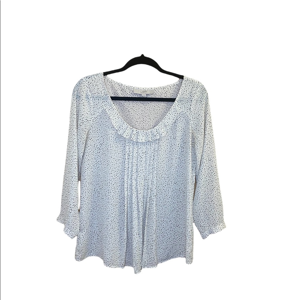 Loft Blouse White with Black spotted Print Size Small